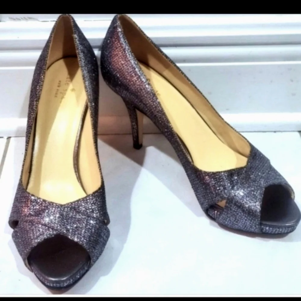 Kate Spade New York Gunmetal Silver Glitter Peep Toes